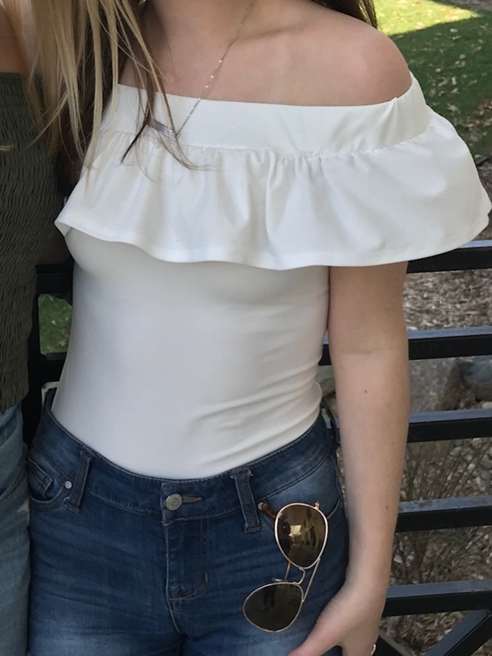 Off-Shoulder Ruffle Women’s Top - White - Picture 4 of 4